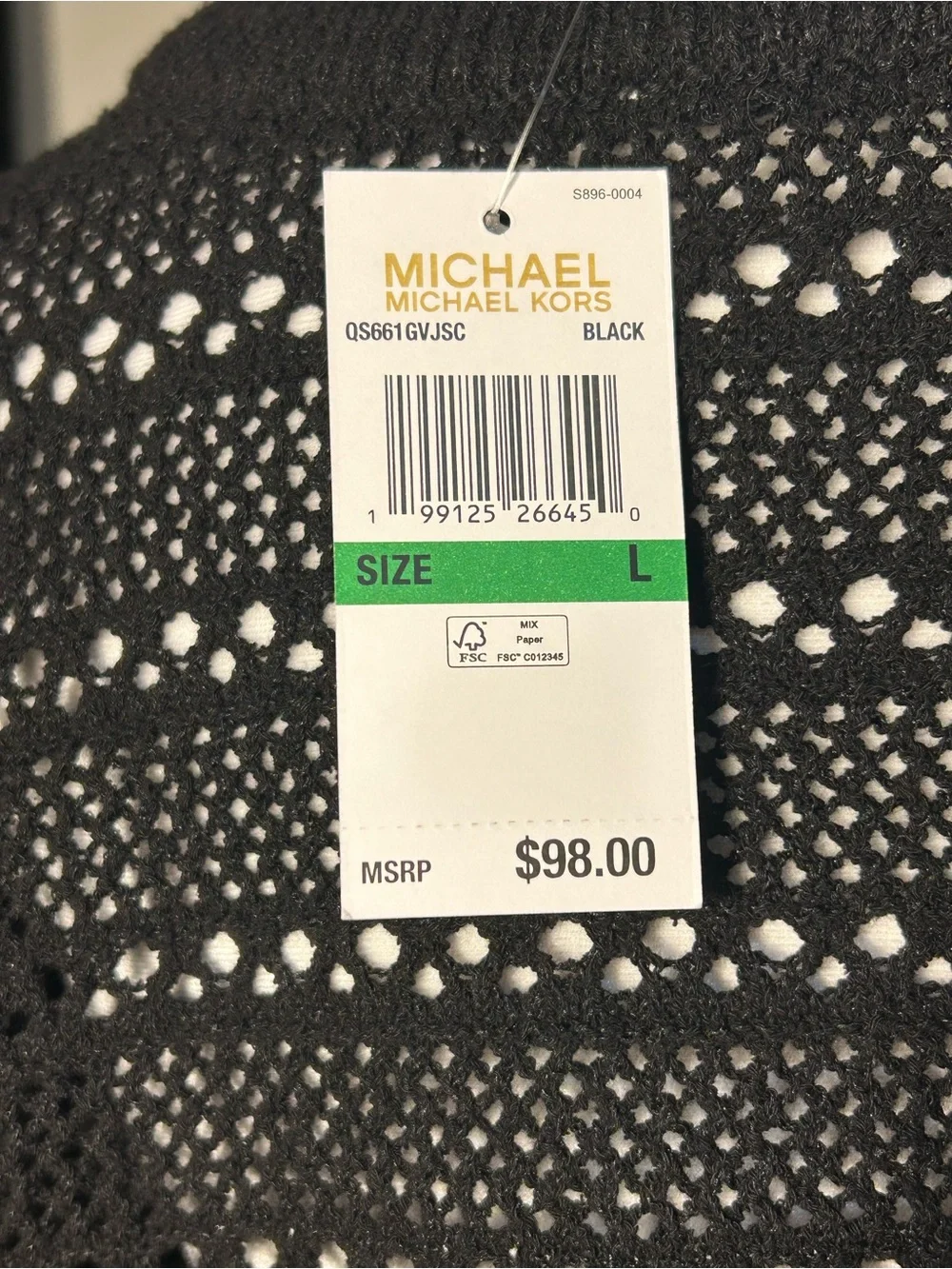 NWT Michael Kors Short-Sleeve Open-Knit Eyelet Sweater Black L